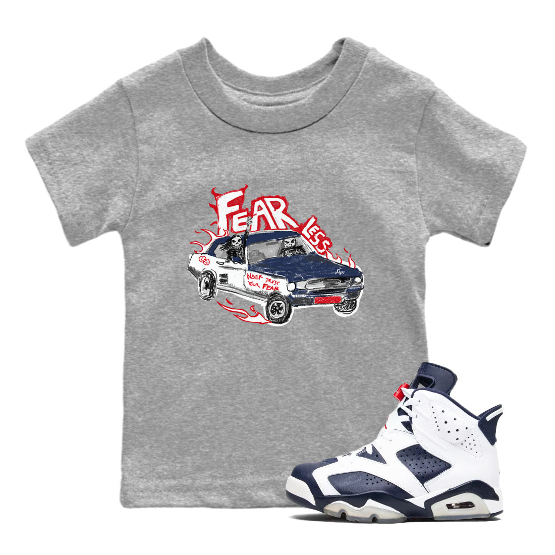 6s White And Midnight Navy shirts to match jordans Fearless Car sneaker match tees Air Jordan 6 White And Midnight Navy SNRT Sneaker Release Tees Youth Baby Heather Grey 1 crew neck shirts