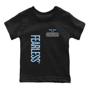 Fearless Definition baby and kids t-shirt crafted for little sneakerheads to shine with the Air Foamposite One Psychic Blue sneakers, displayed in Black 2.