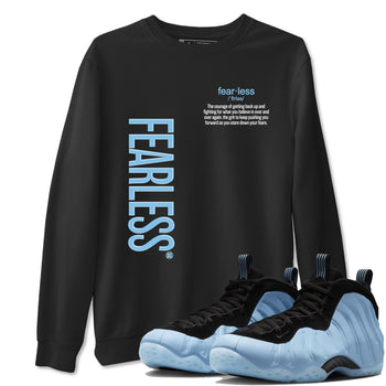 Fearless Definition sneaker match t-shirt styled to complete your fit with the Air Foamposite One Psychic Blue sneakers, shown in Black 1.