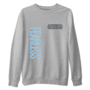 Fearless Definition sneaker match t-shirt styled to complete your fit with the Air Foamposite One Psychic Blue sneakers, shown in Heather Grey 2.
