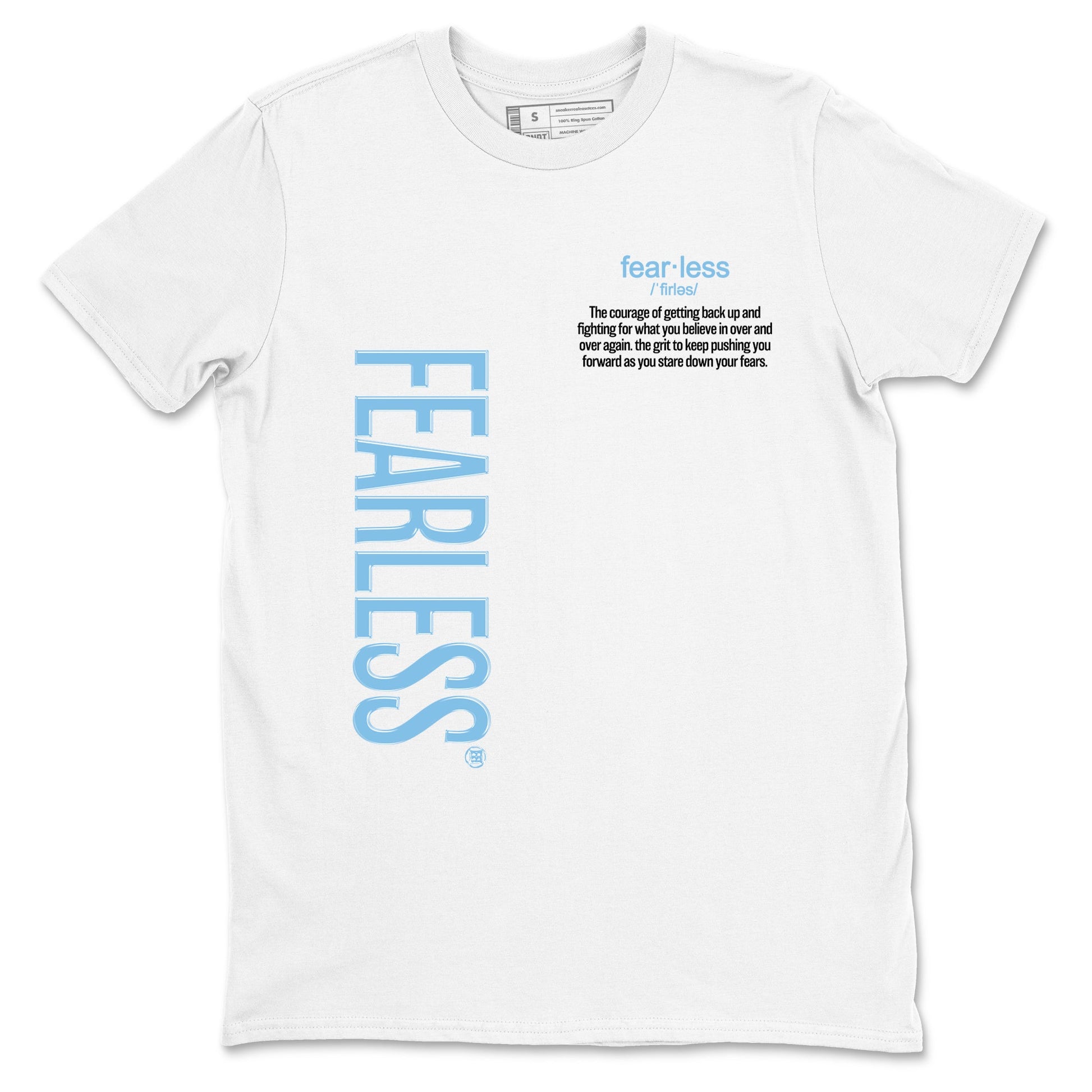 Fearless Definition sneaker match t-shirt styled to complete your fit with the Air Foamposite One Psychic Blue sneakers, shown in White 2.