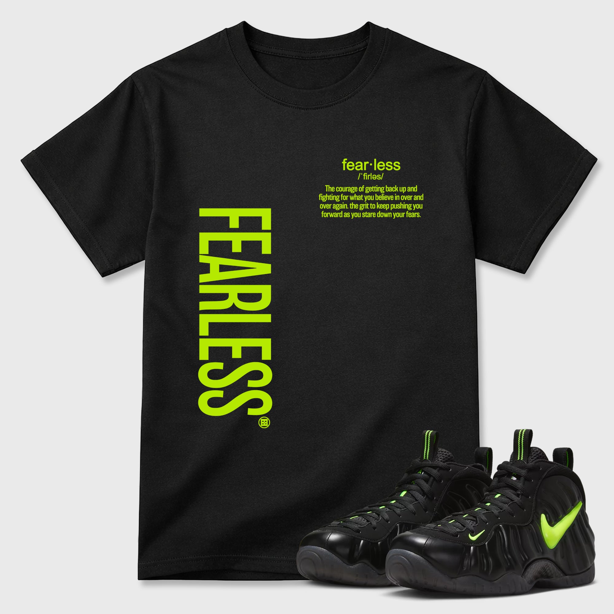 Sneaker match tees – Sneaker Tees To Match Air Foamposite Pro Black Shoes – Fearless Definition Tee Black 1