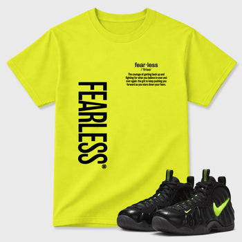 Sneaker match tees – Sneaker Tees To Match Air Foamposite Pro Black Shoes – Fearless Definition Tee Safety Green 1