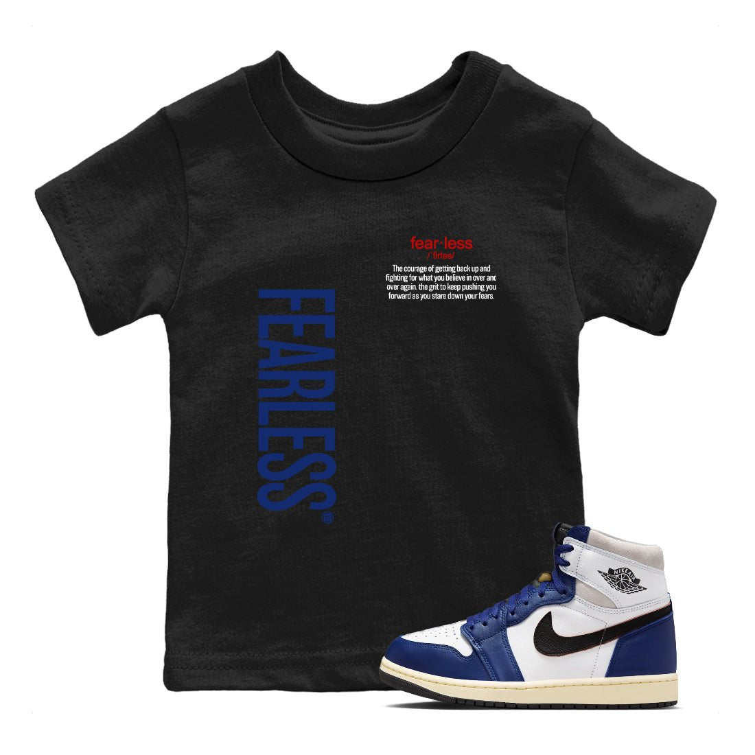 1s Rare Air shirts to match jordans Fearless Definition sneaker match tees Air Jordan 1 High OG Rare Air Deep Royal Blue match shoes to clothes SNRT Sneaker Tees Youth Baby Black 1 tee