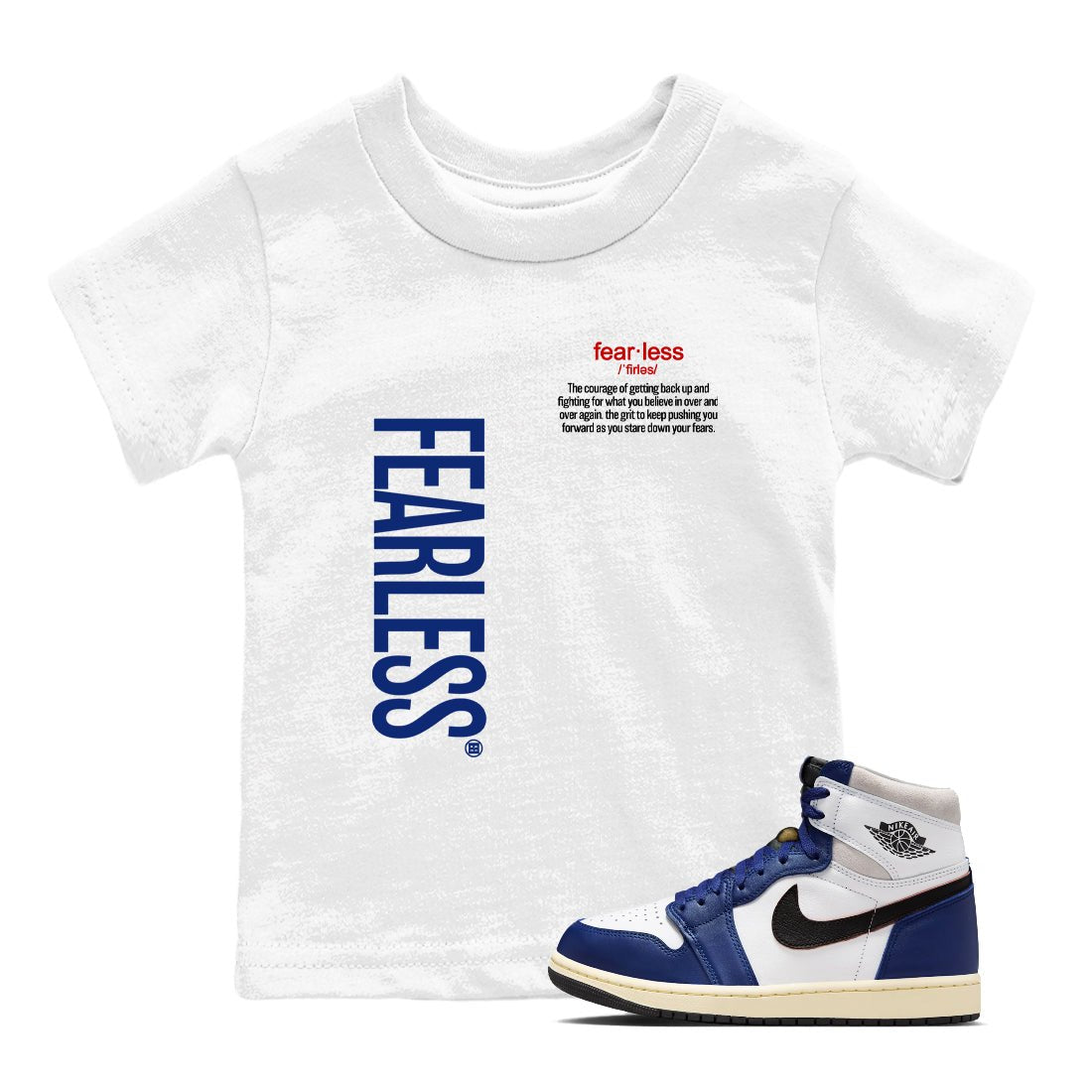 1s Rare Air shirts to match jordans Fearless Definition sneaker match tees Air Jordan 1 High OG Rare Air Deep Royal Blue match shoes to clothes SNRT Sneaker Tees Youth Baby White 1 tee