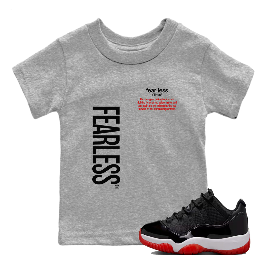 Air Jordan 11 Low Bred sneaker match tee Fearless Definition sneaker match tees Air Jordan 11 Bred best t-shirts to match jordans SNRT Sneaker Tees Youth Baby Heather Grey 1 tee