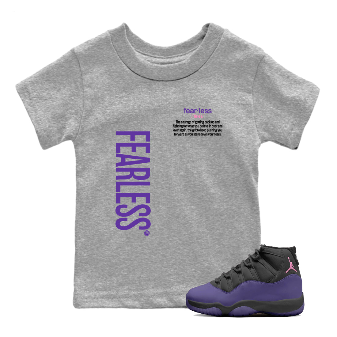 Sneaker match tees – Sneaker Tees To Match Air Jordan 11 Canyon Purple Shoes – Fearless Definition Kids T-Shirt Heather Grey 1