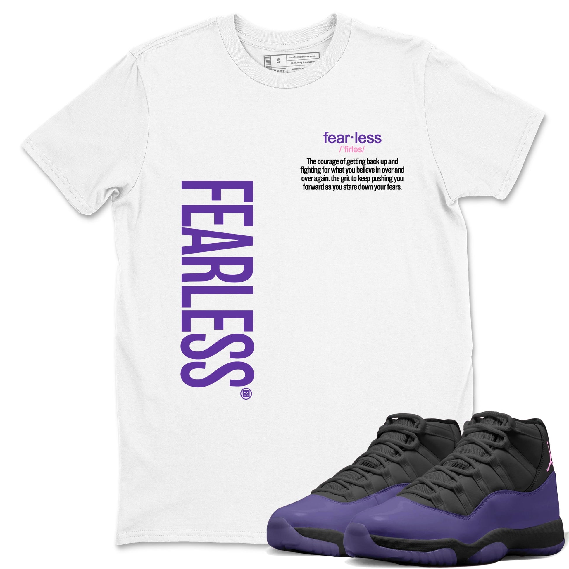 Sneaker match tees – Sneaker Tees To Match Air Jordan 11 Canyon Purple Shoes – Fearless Definition Tee White 1