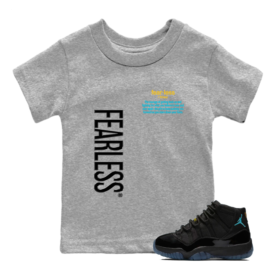 Sneaker Threads – Sneaker Tees To Match Air Jordan 11 Retro Gamma – Fearless Definition Youth Graphic Tee Heather Grey 1. Perfect for Jordan releases 2025 colorways.