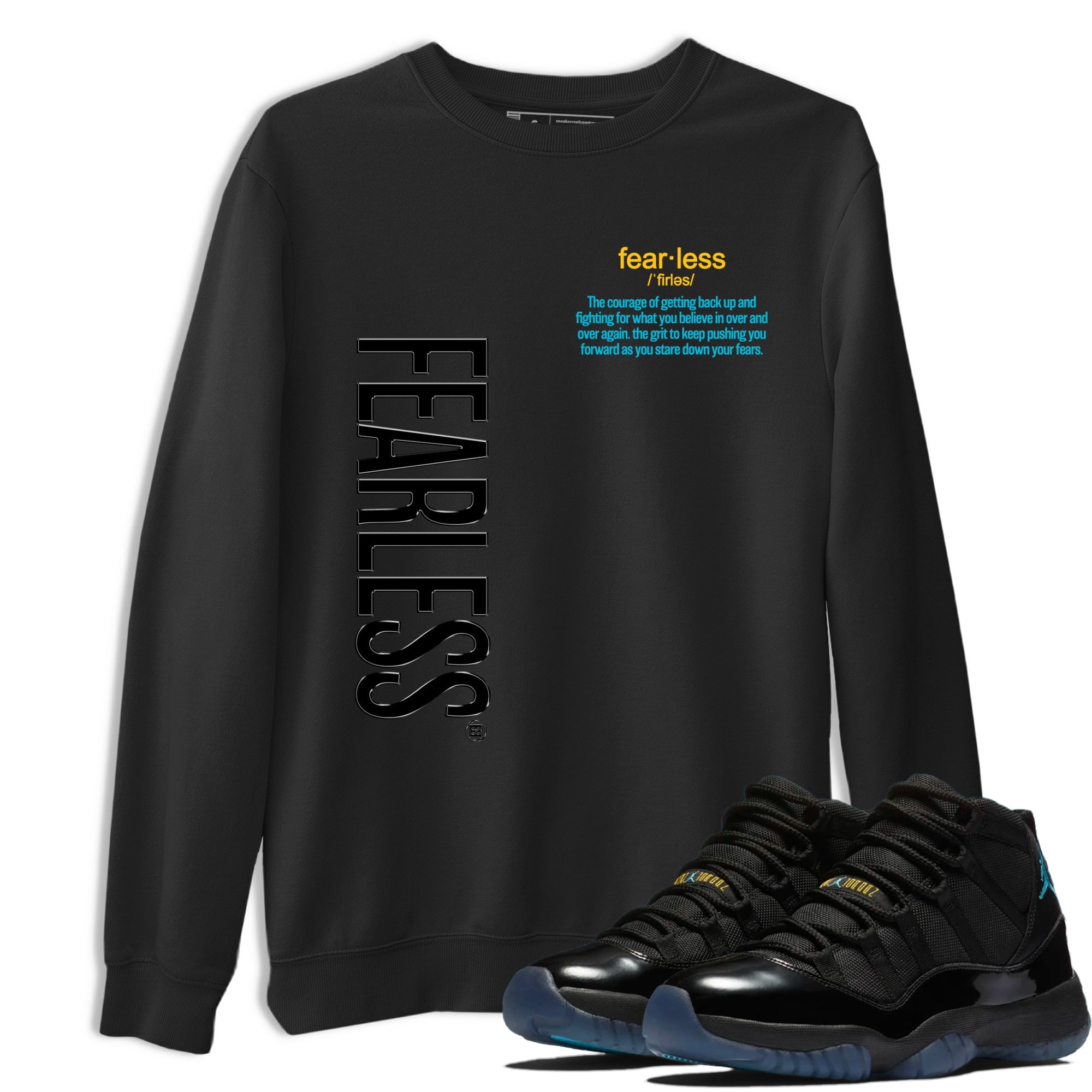 Sneaker Threads – Sneaker Tees To Match Air Jordan 11 Retro Gamma – Fearless Definition Graphic Tee Black 1. Perfect for Jordan releases 2025 colorways.
