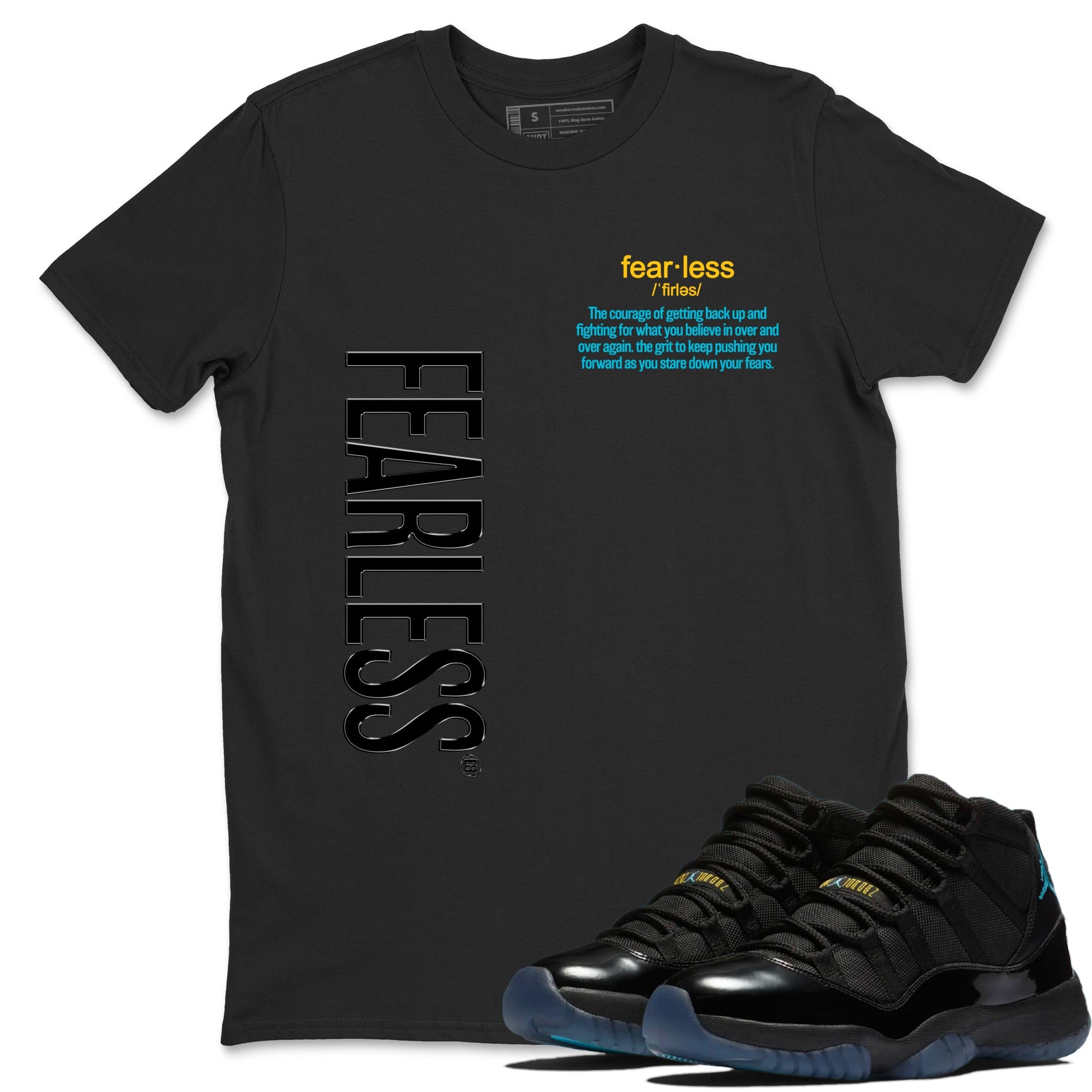 Sneaker Threads – Sneaker Tees To Match Air Jordan 11 Retro Gamma – Fearless Definition Graphic Tee Black 1. Perfect for Jordan releases 2025 colorways.