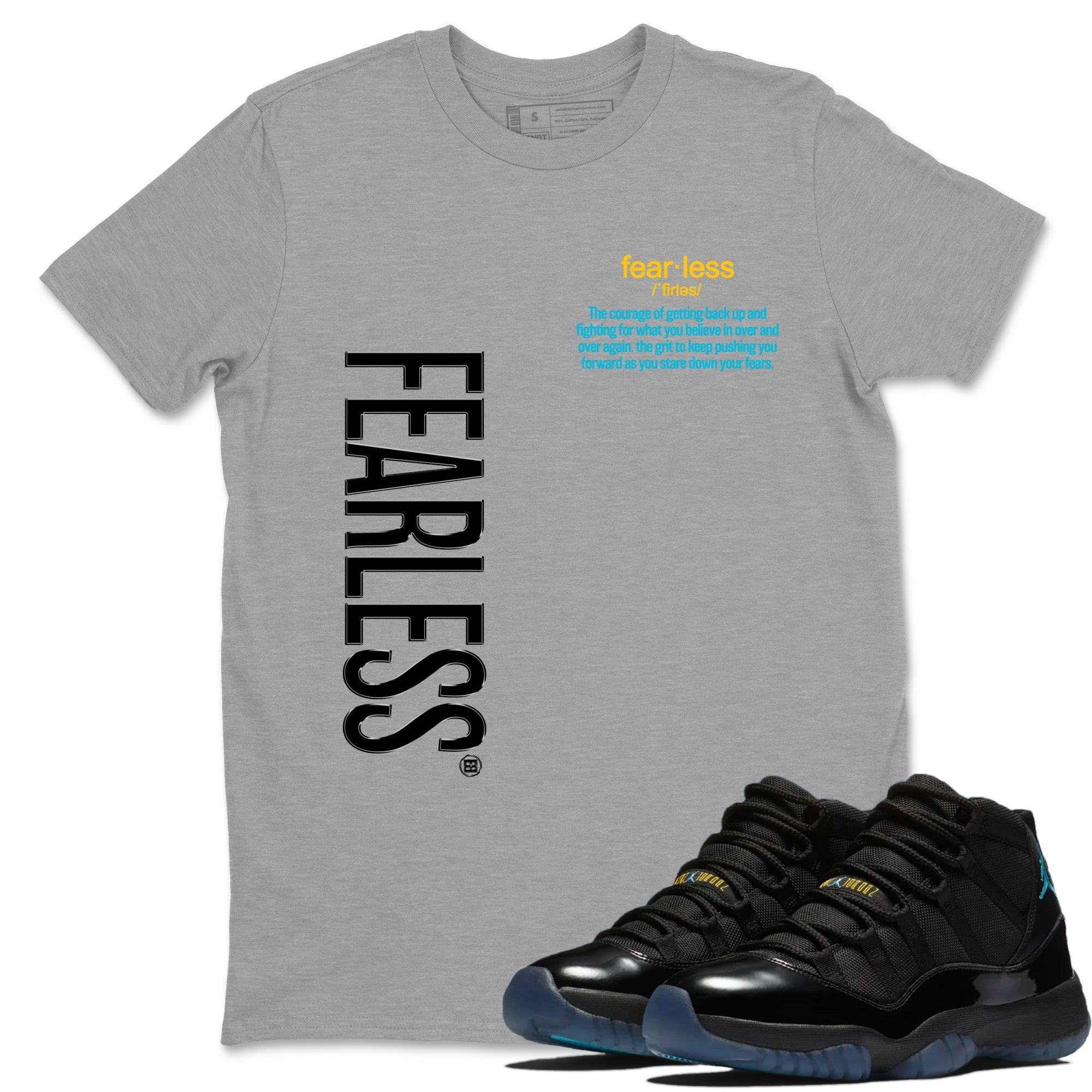 Sneaker Threads – Sneaker Tees To Match Air Jordan 11 Retro Gamma – Fearless Definition Graphic Tee Heather Grey 1. Perfect for Jordan releases 2025 colorways.