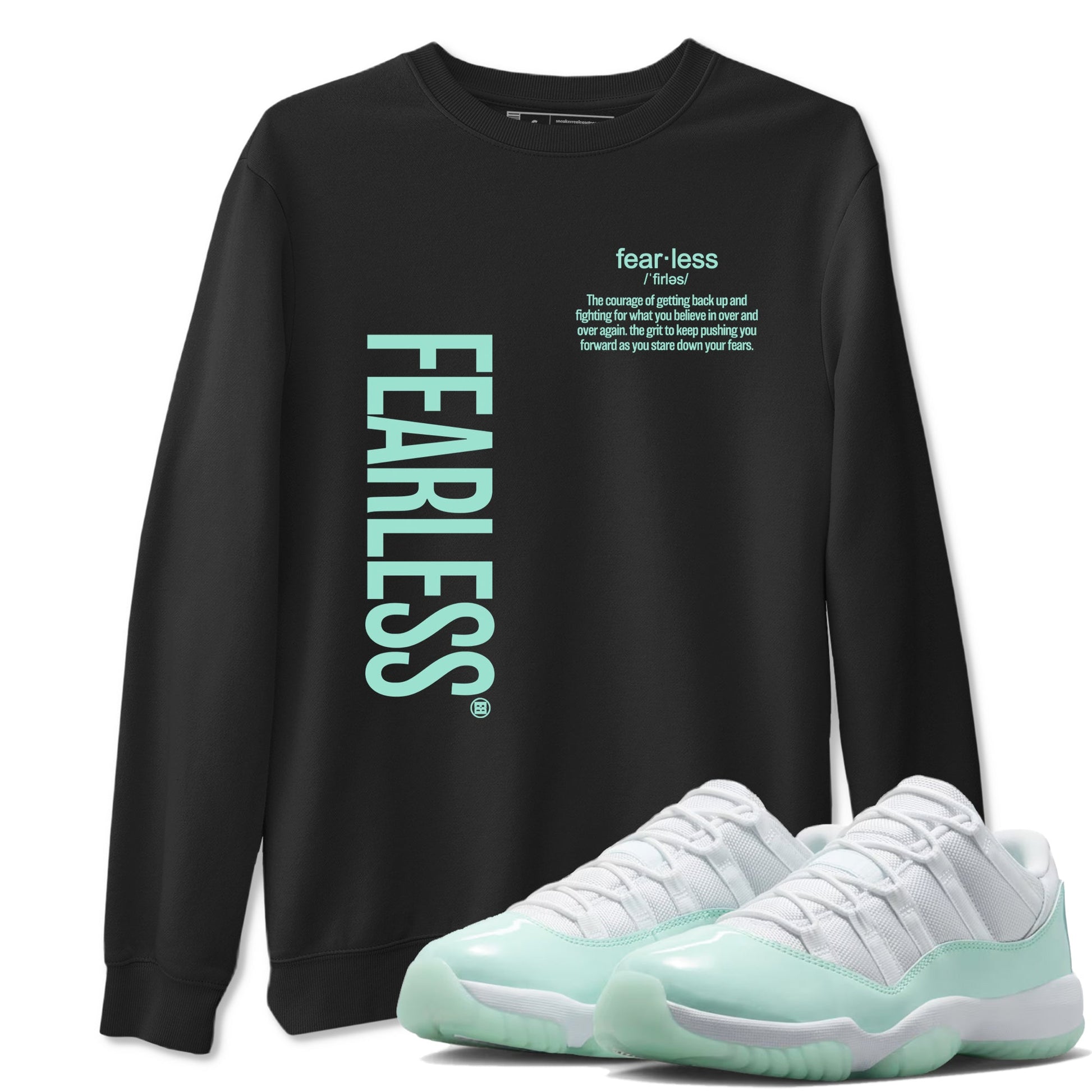 Fearless Definition sneaker match t-shirt styled to complete your fit with the Air Jordan 11 Igloo sneakers, shown in Black 1.