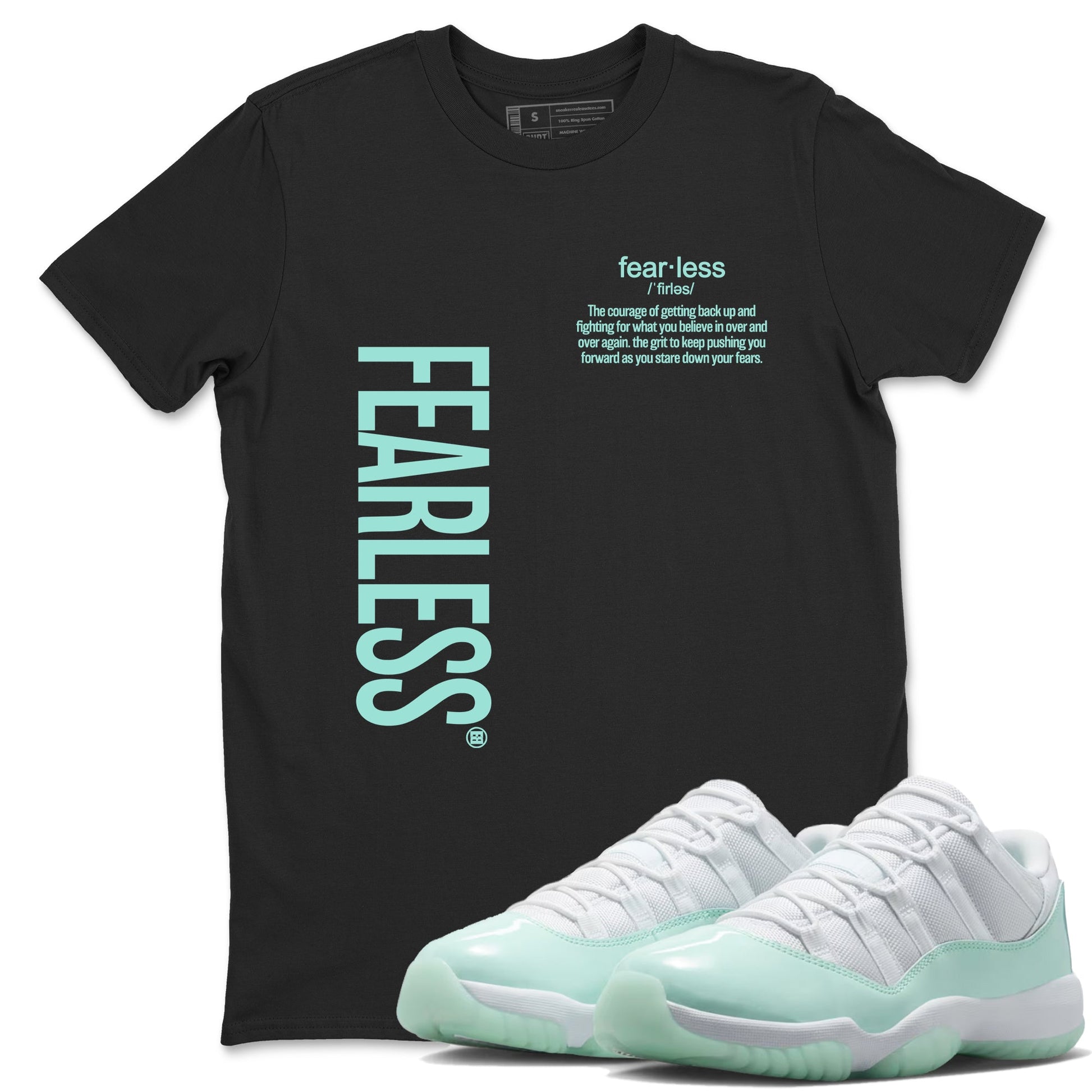 Fearless Definition sneaker match t-shirt styled to complete your fit with the Air Jordan 11 Igloo sneakers, shown in Black 1.