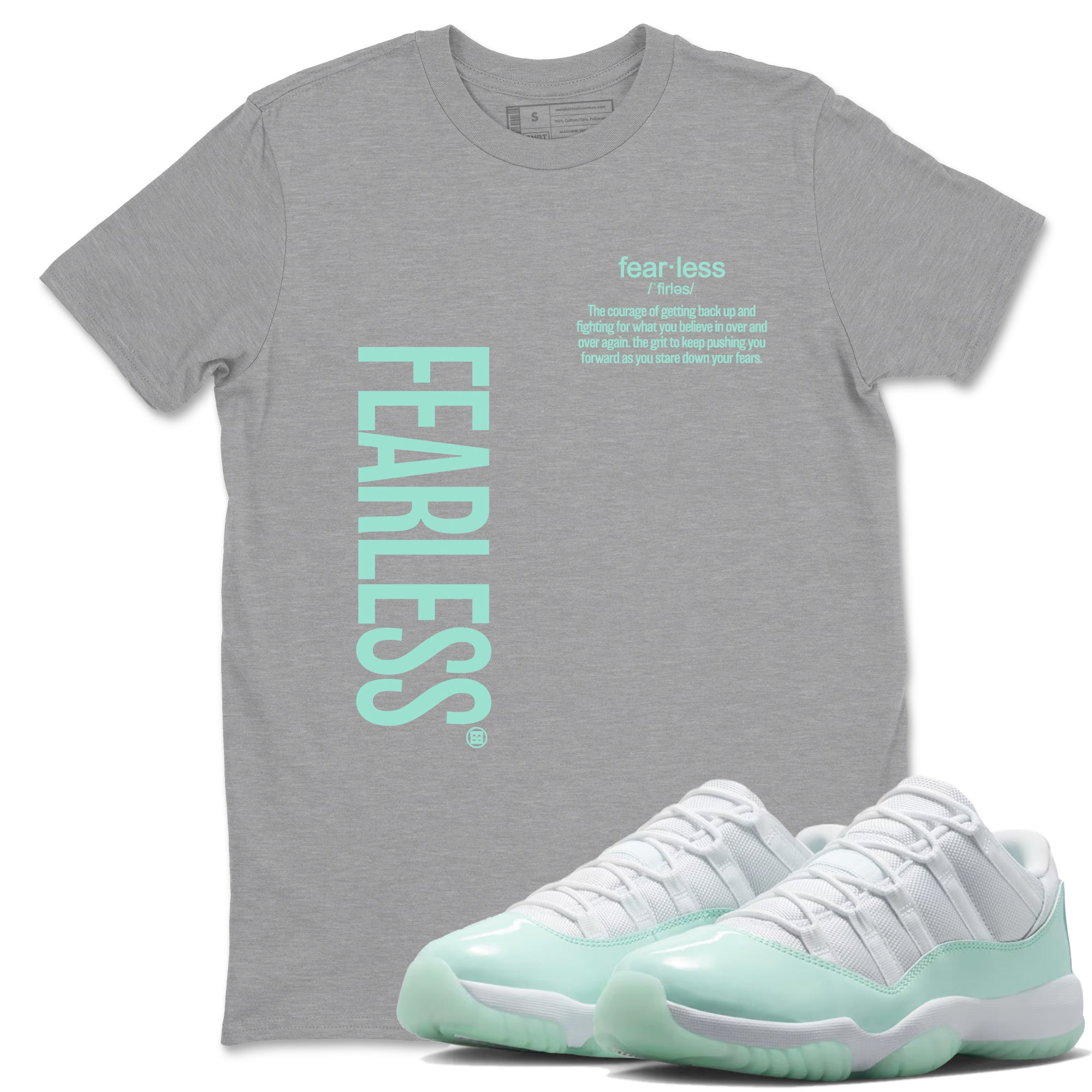 Fearless Definition sneaker match t-shirt styled to complete your fit with the Air Jordan 11 Igloo sneakers, shown in Heather Grey 1.