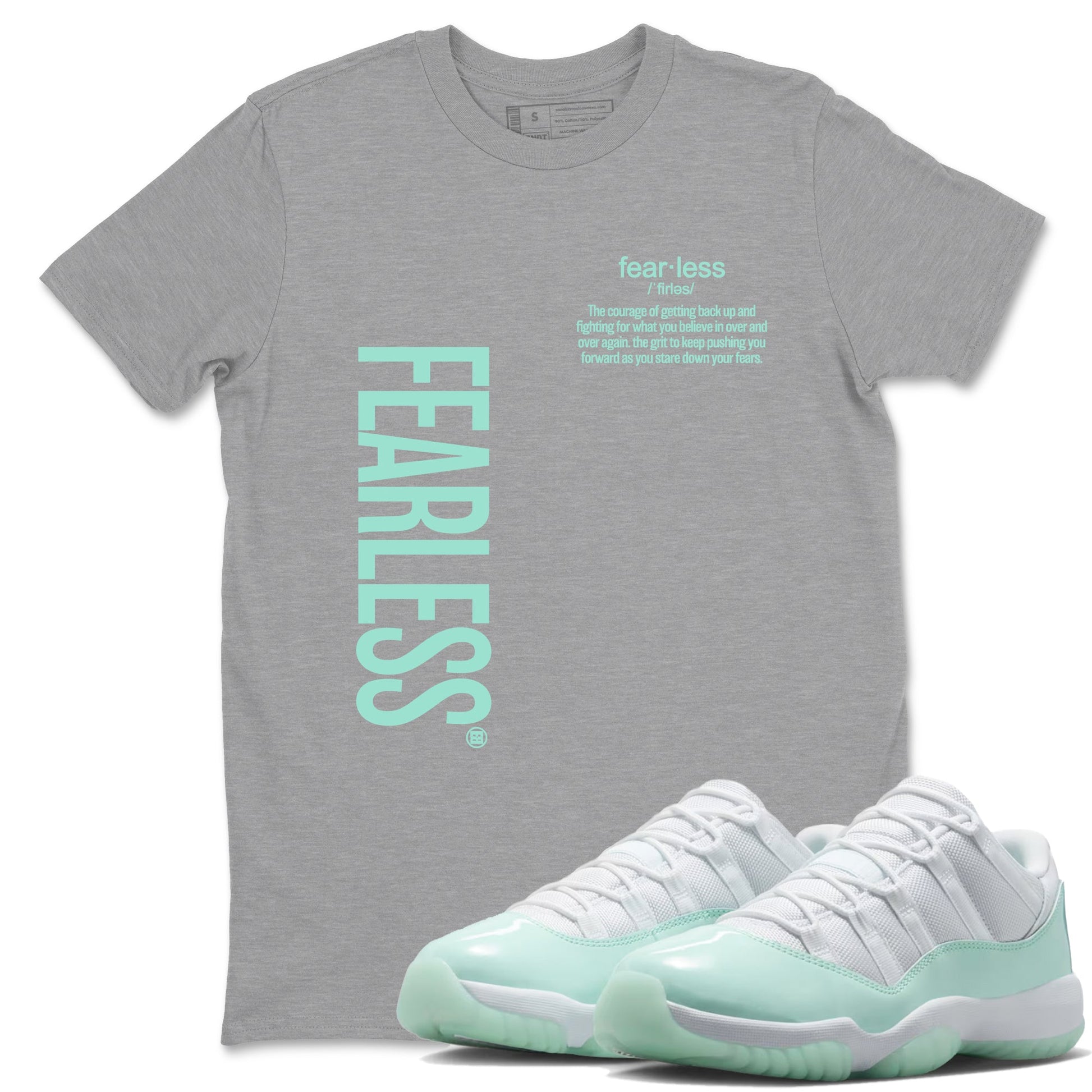 Fearless Definition sneaker match t-shirt styled to complete your fit with the Air Jordan 11 Igloo sneakers, shown in Heather Grey 1.