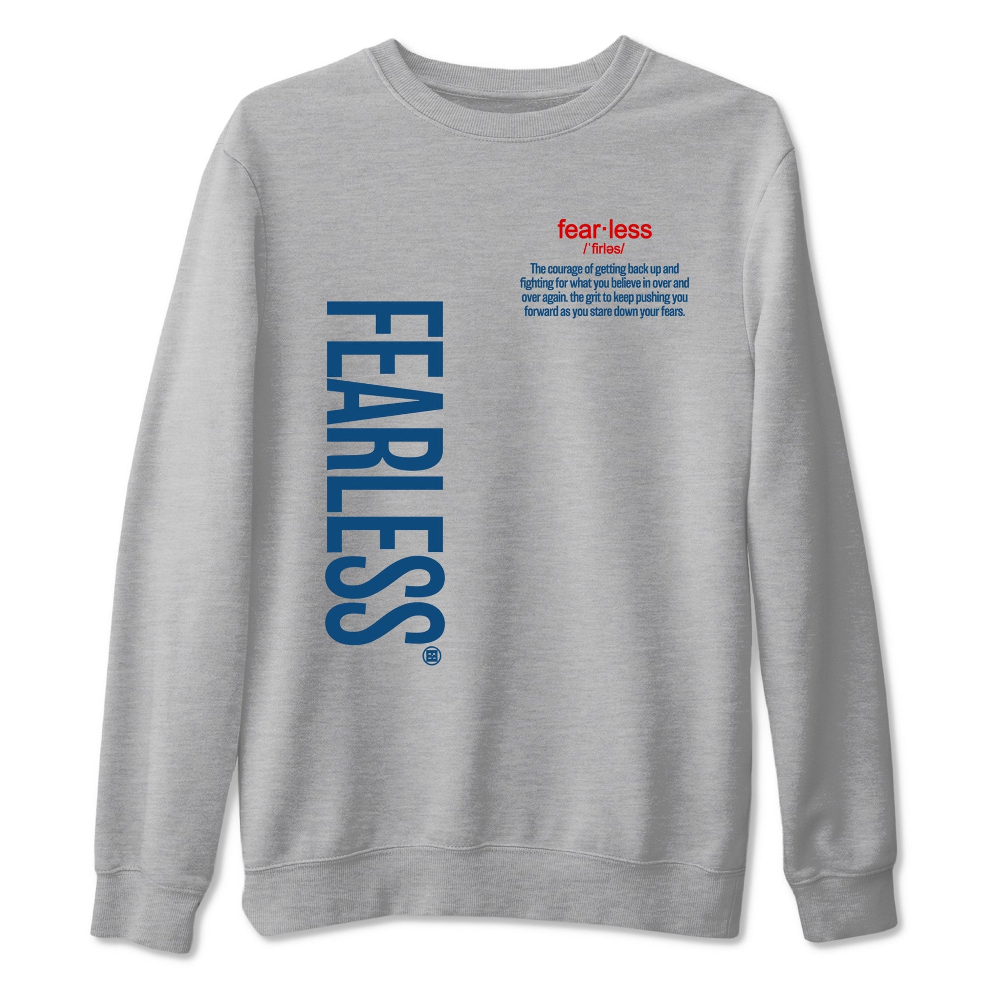 Fearless Definition sneaker match tees styled to complete your fit with the Air Jordan 12 French Blue sneakers, shown in Heather Grey 2.