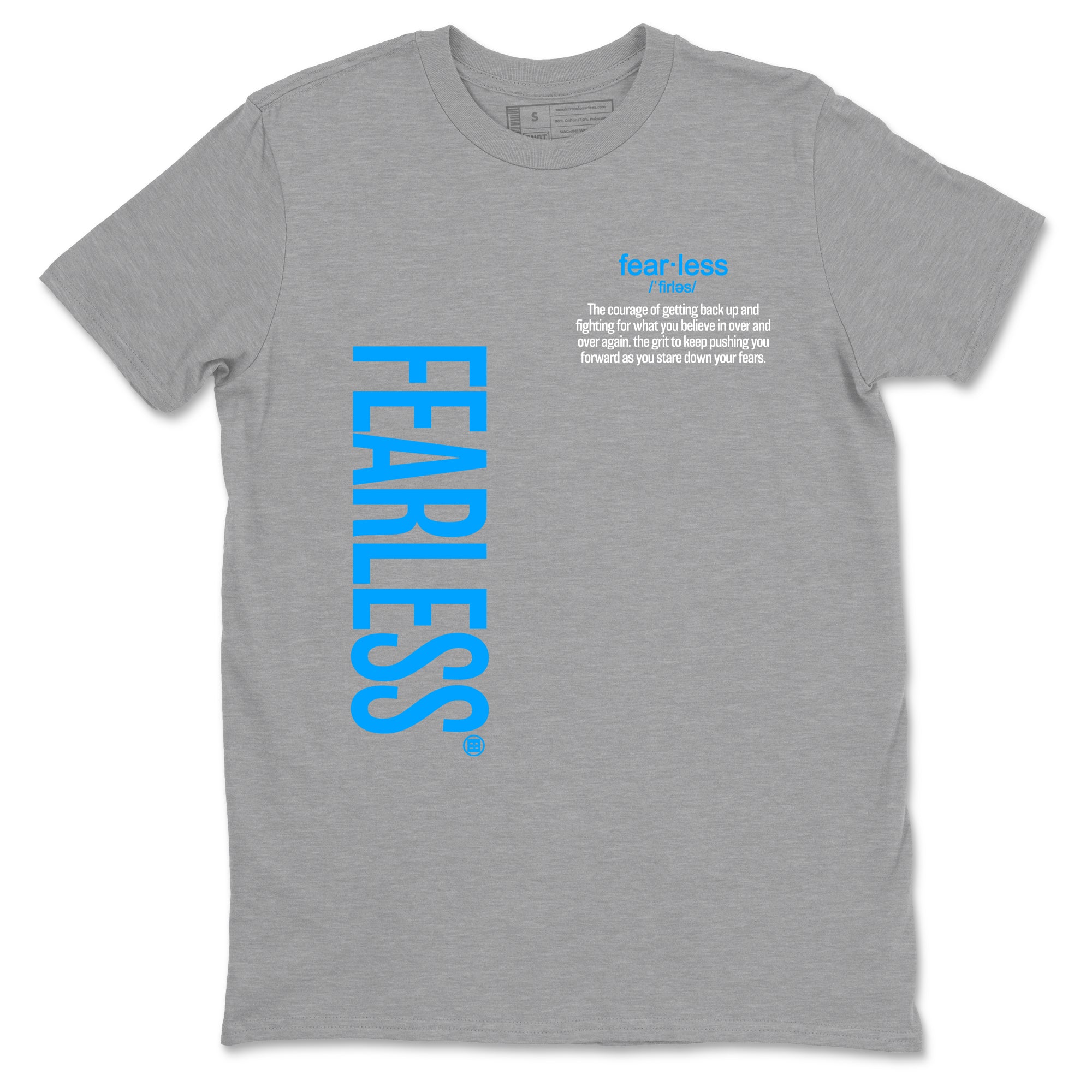 Fearless Definition sneaker match t-shirt styled to complete your fit with the Air Jordan 12 White and University Blue sneakers, shown in Heather Grey 2.