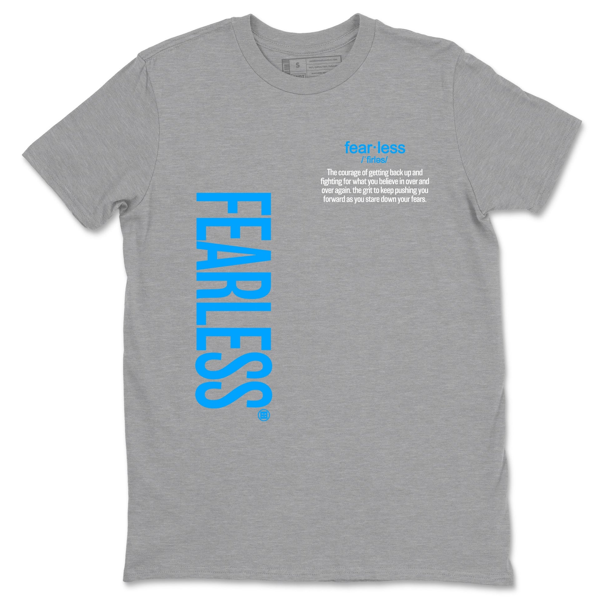 Fearless Definition sneaker match t-shirt styled to complete your fit with the Air Jordan 12 White and University Blue sneakers, shown in Heather Grey 2.