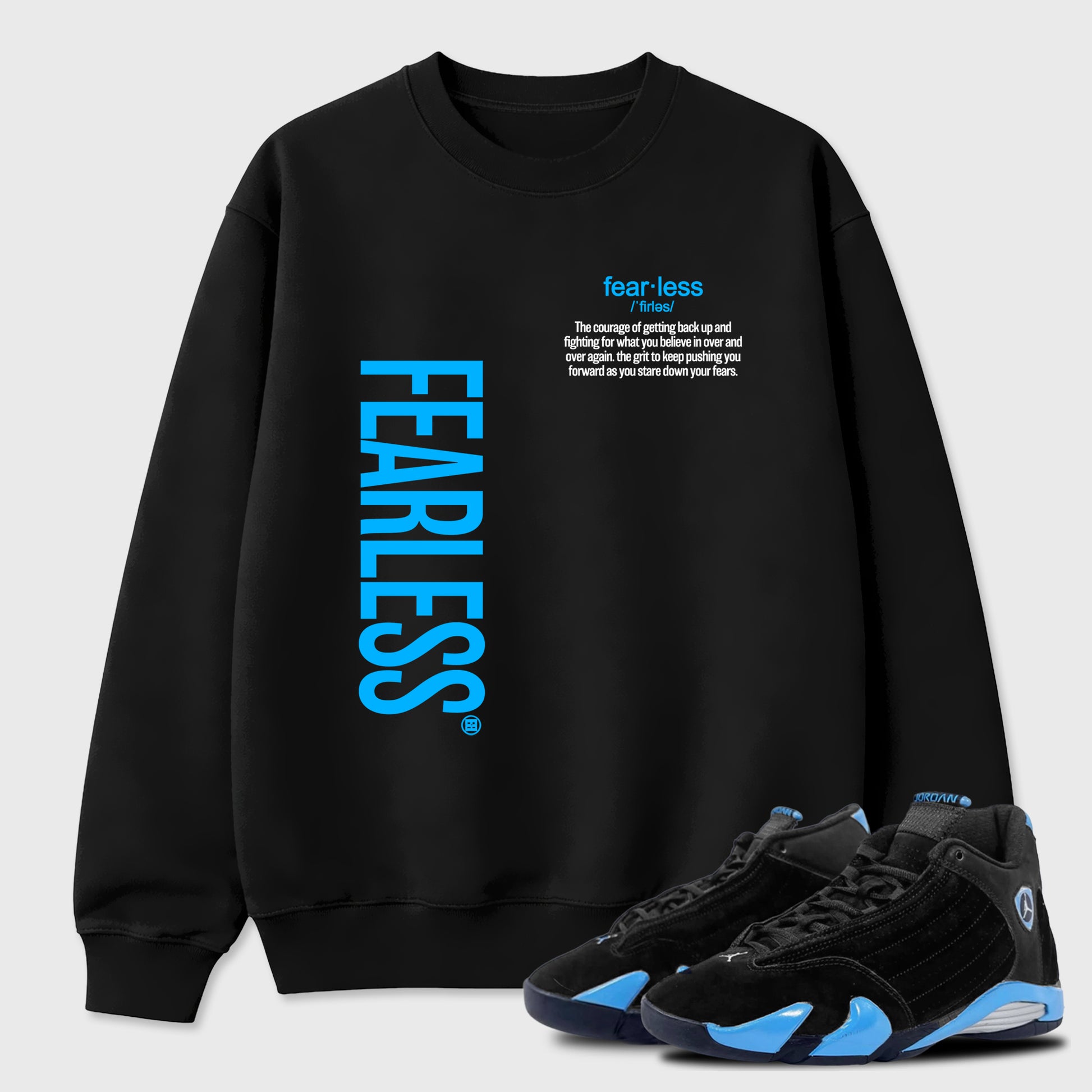 Sneaker match tees – Sneaker Tees To Match Air Jordan 14 University Blue Shoes – Fearless Definition Tee Black 1