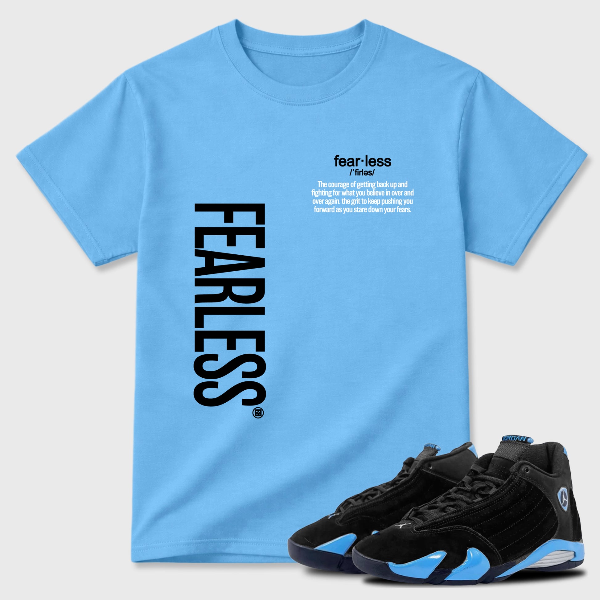 Sneaker match tees – Sneaker Tees To Match Air Jordan 14 University Blue Shoes – Fearless Definition Tee Carolina Blue 1