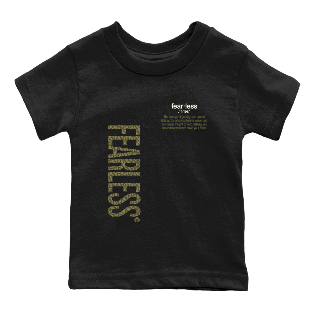 Sneaker Threads – Sneaker Tees To Match Air Jordan 3 Medium Olive – Fearless Definition Youth Graphic Tee Black 2. Perfect for Jordan releases 2025 colorways.