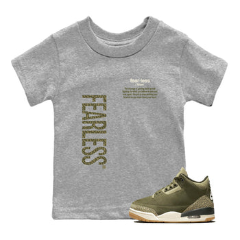 Sneaker Threads – Sneaker Tees To Match Air Jordan 3 Medium Olive – Fearless Definition Youth Graphic Tee Heather Grey 1. Perfect for Jordan releases 2025 colorways.