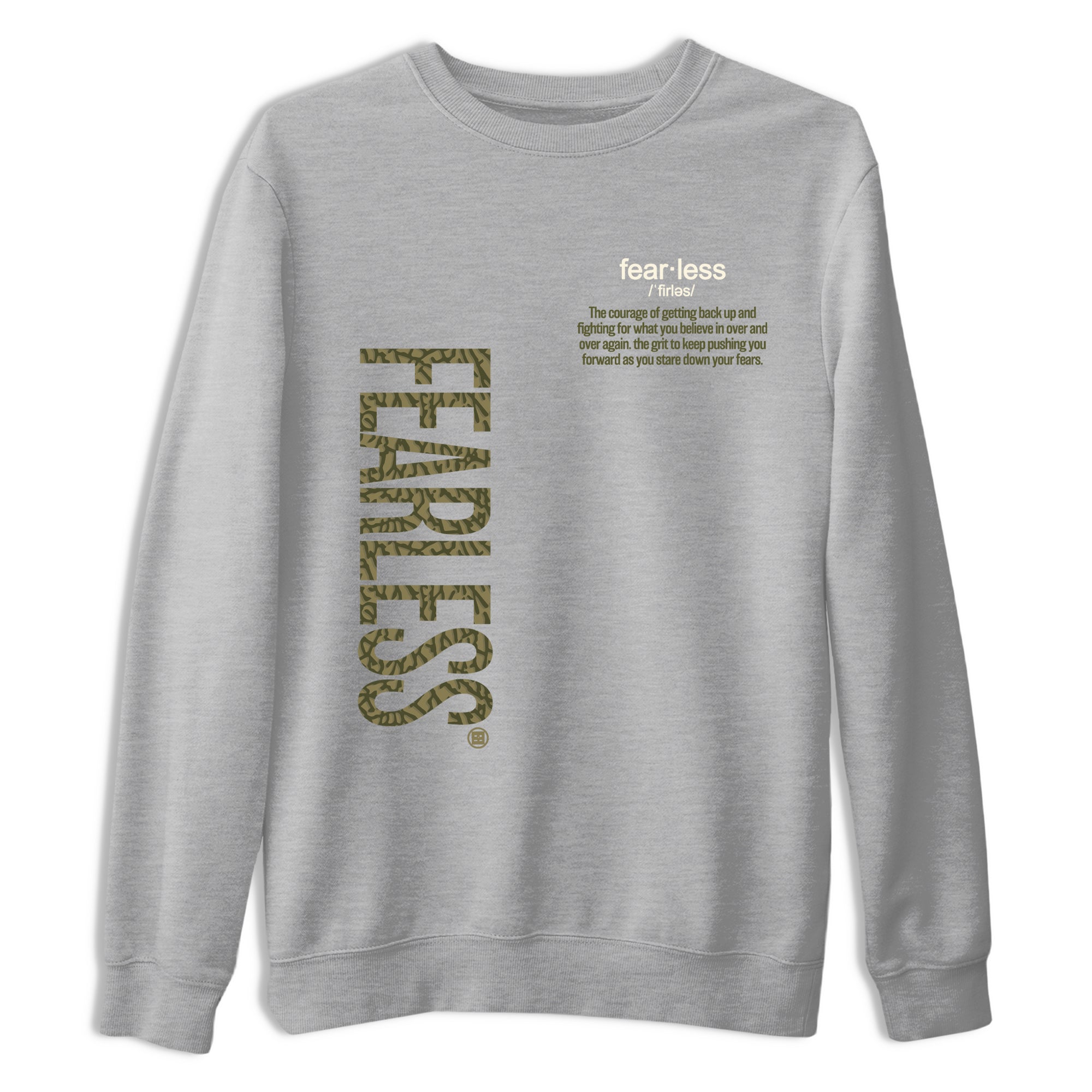 Sneaker Threads – Sneaker Tees To Match Air Jordan 3 Medium Olive – Fearless Definition Graphic Tee Heather Grey 2. Perfect for Jordan releases 2025 colorways.