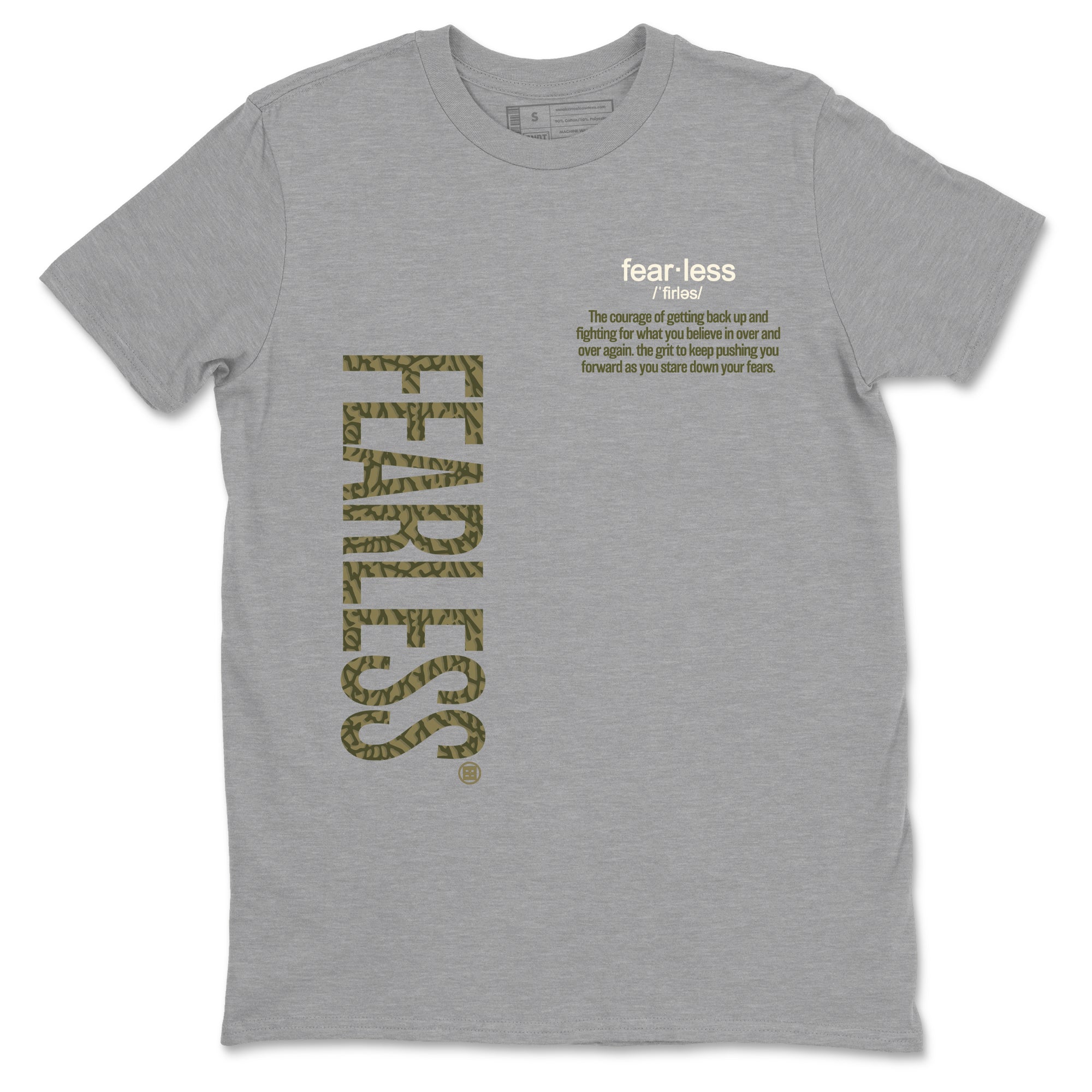 Sneaker Threads – Sneaker Tees To Match Air Jordan 3 Medium Olive – Fearless Definition Graphic Tee Heather Grey 2. Perfect for Jordan releases 2025 colorways.