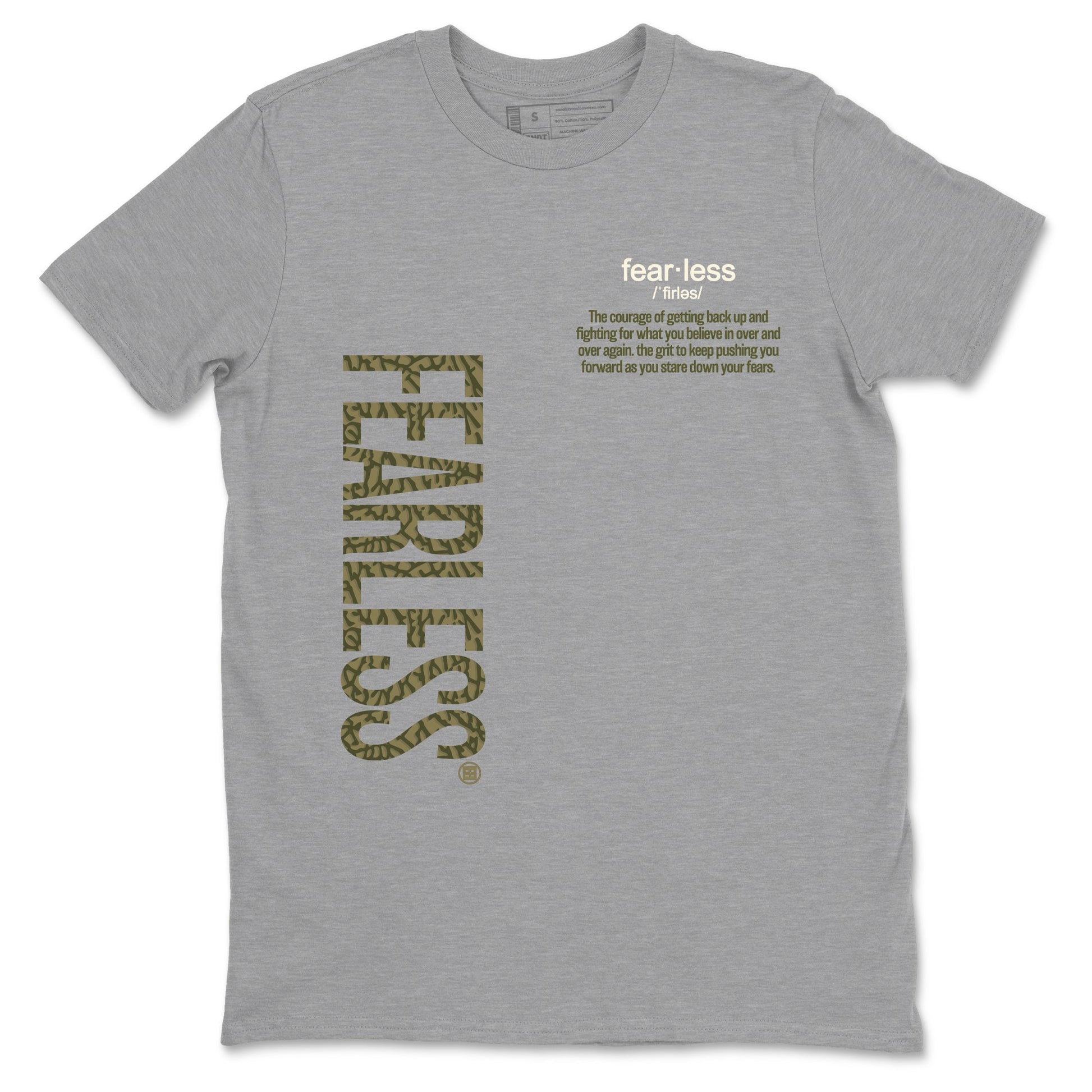 Sneaker Threads – Sneaker Tees To Match Air Jordan 3 Medium Olive – Fearless Definition Graphic Tee Heather Grey 2. Perfect for Jordan releases 2025 colorways.