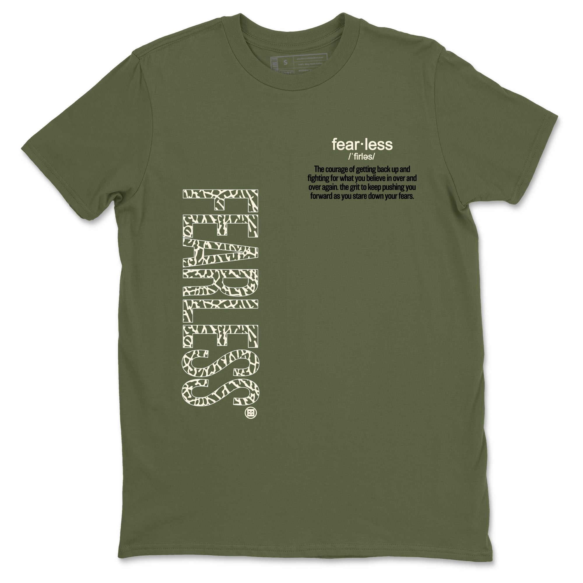 Sneaker Threads – Sneaker Tees To Match Air Jordan 3 Medium Olive – Fearless Definition Graphic Tee Military Green 2. Perfect for Jordan releases 2025 colorways.