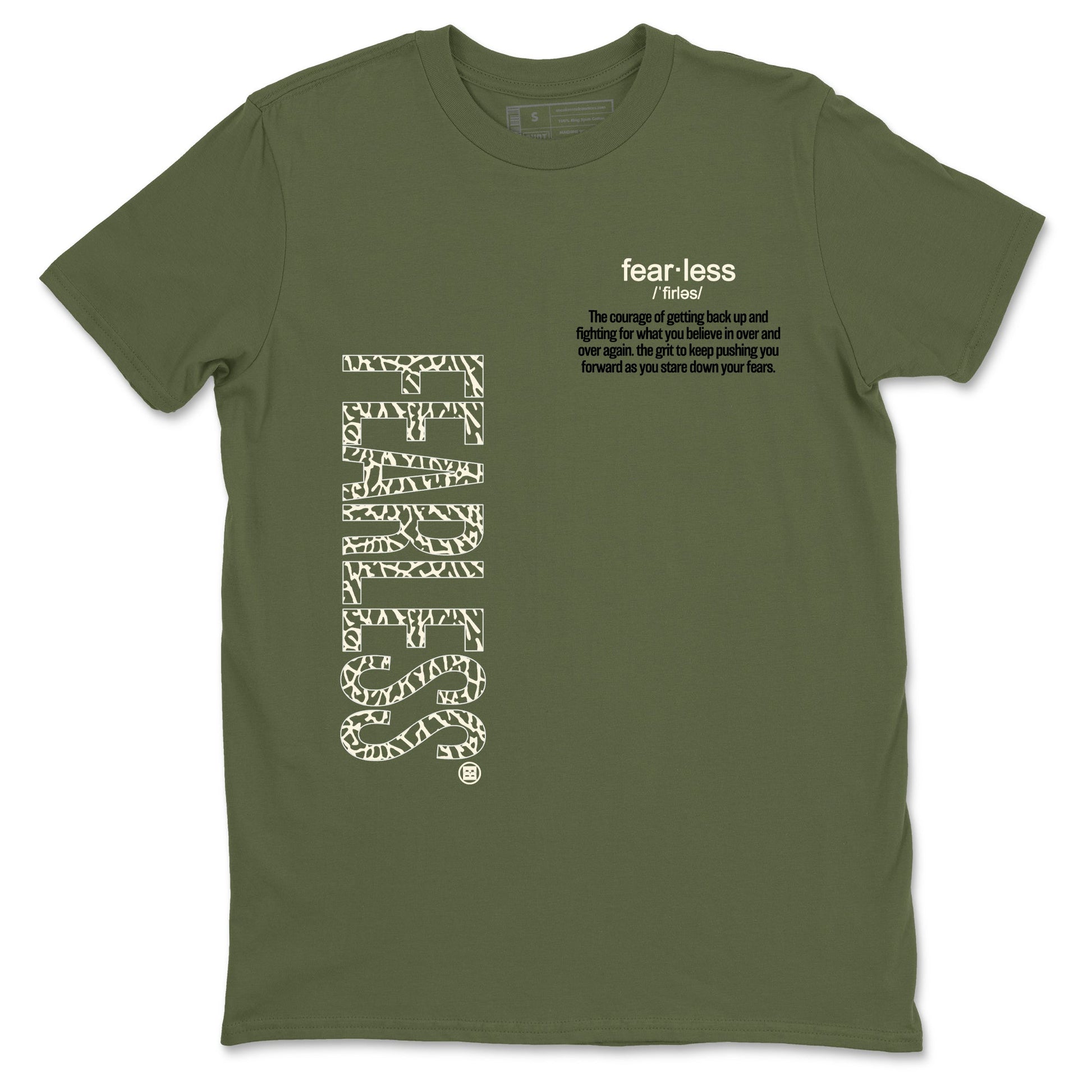 Sneaker Threads – Sneaker Tees To Match Air Jordan 3 Medium Olive – Fearless Definition Graphic Tee Military Green 2. Perfect for Jordan releases 2025 colorways.