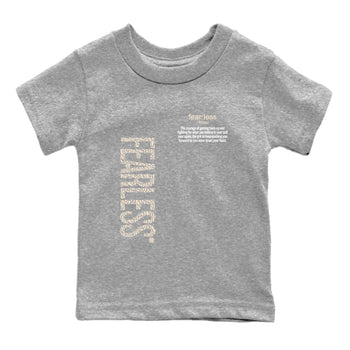 Fearless Definition baby and kids t-shirt crafted for little sneakerheads to shine with the Air Jordan 3 Pure Money sneakers, displayed in Heather Grey 2.