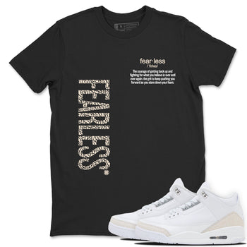 Fearless Definition sneaker match t-shirt styled to complete your fit with the Air Jordan 3 Pure Money sneakers, shown in Black 1.