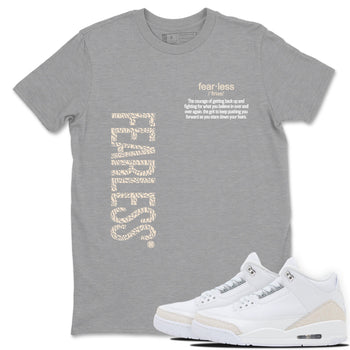 Fearless Definition sneaker match t-shirt styled to complete your fit with the Air Jordan 3 Pure Money sneakers, shown in Heather Grey 1.
