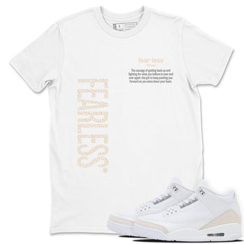 Fearless Definition sneaker match t-shirt styled to complete your fit with the Air Jordan 3 Pure Money sneakers, shown in White 1.