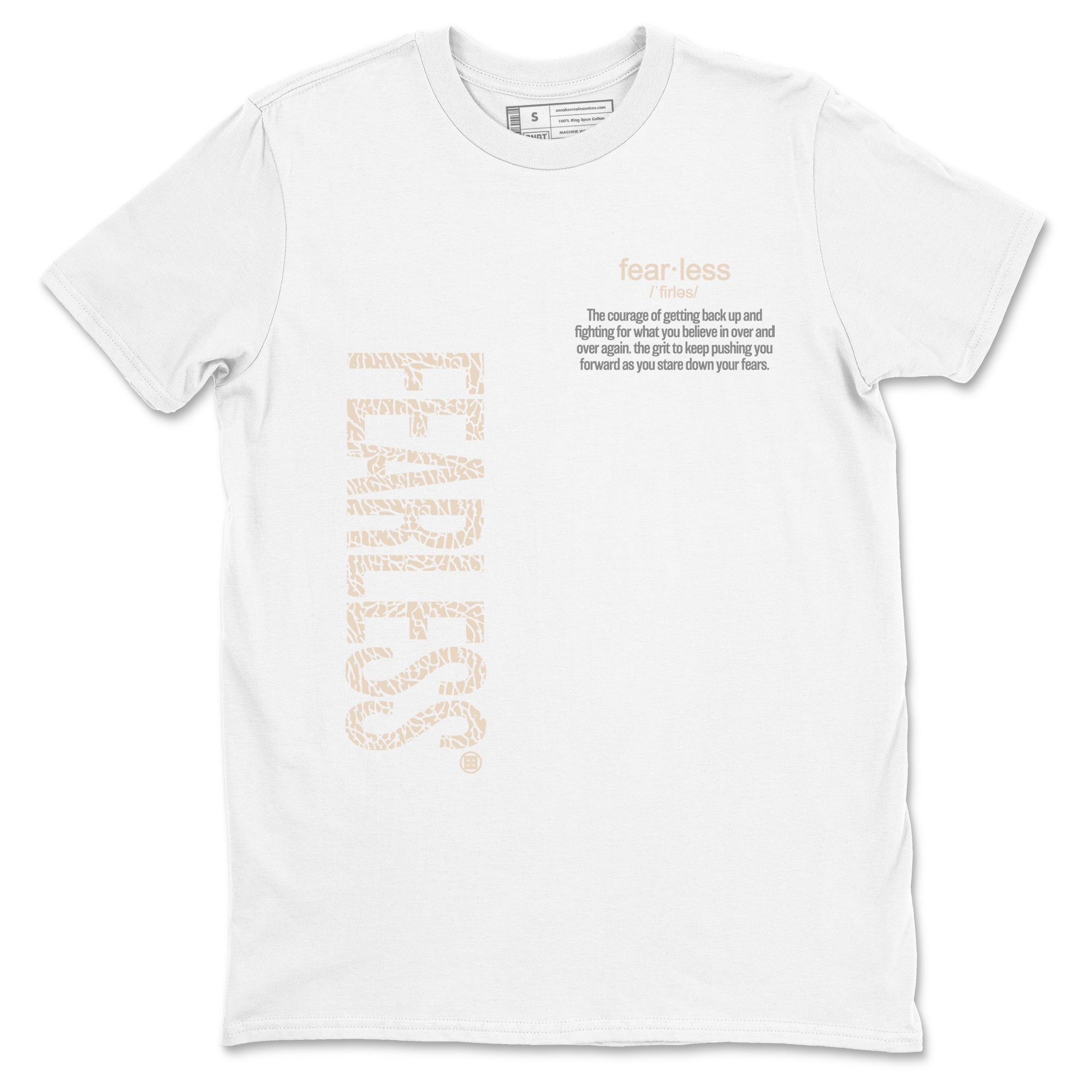 Fearless Definition sneaker match t-shirt styled to complete your fit with the Air Jordan 3 Pure Money sneakers, shown in White 2.