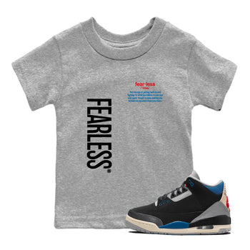 Fearless Definition baby and kids t-shirt crafted for little sneakerheads to shine with the Air Jordan 3 Rare Air sneakers, displayed in Heather Grey 1.