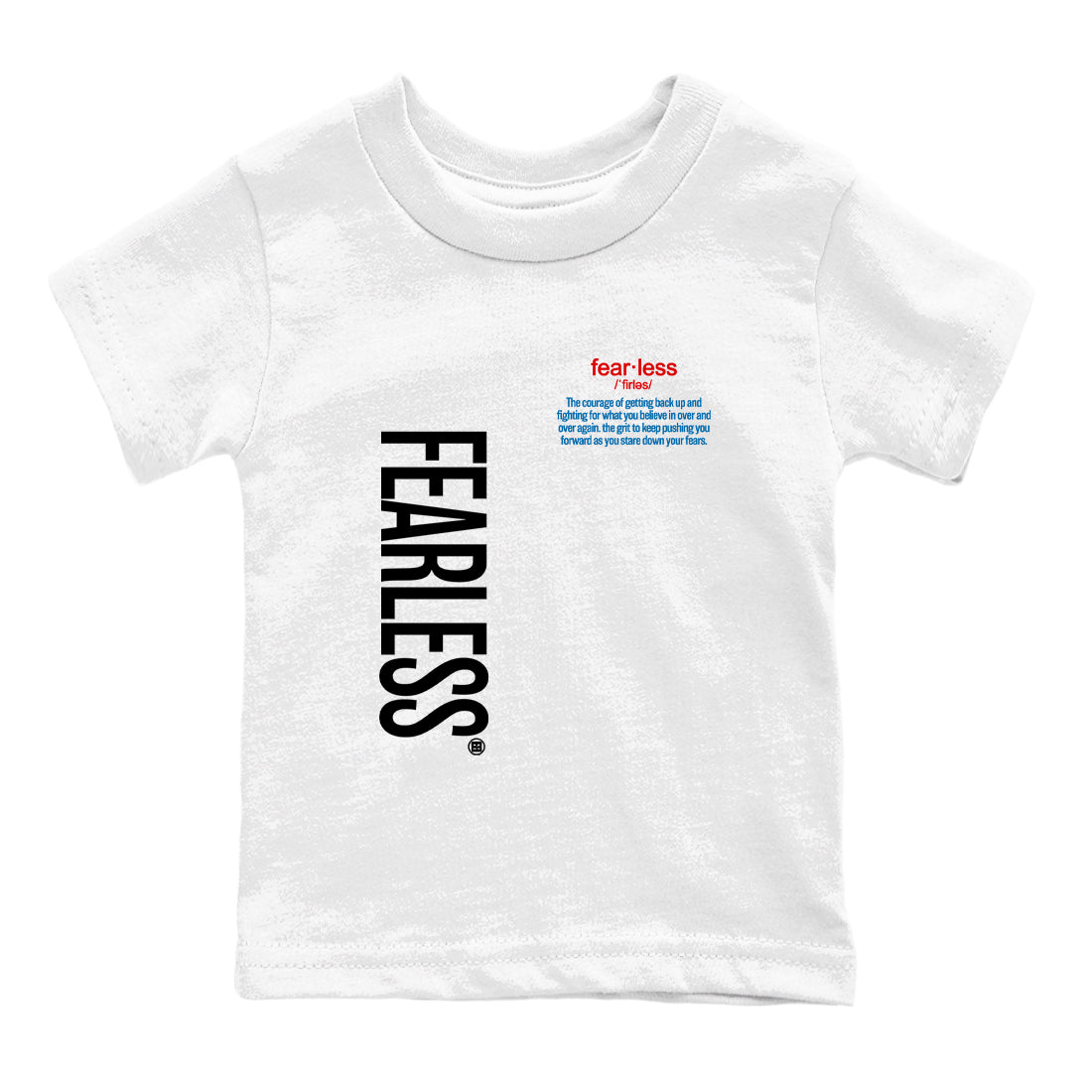 Fearless Definition baby and kids t-shirt crafted for little sneakerheads to shine with the Air Jordan 3 Rare Air sneakers, displayed in White 2.