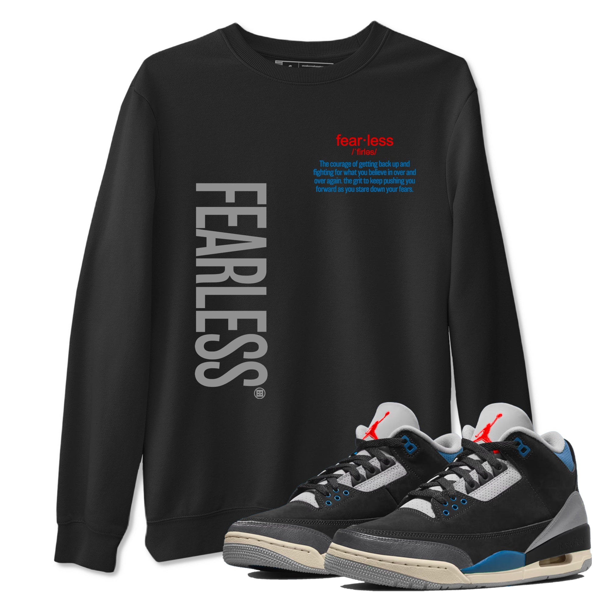 Fearless Definition sneaker match t-shirt styled to complete your fit with the Air Jordan 3 Rare Air sneakers, shown in Black 1.
