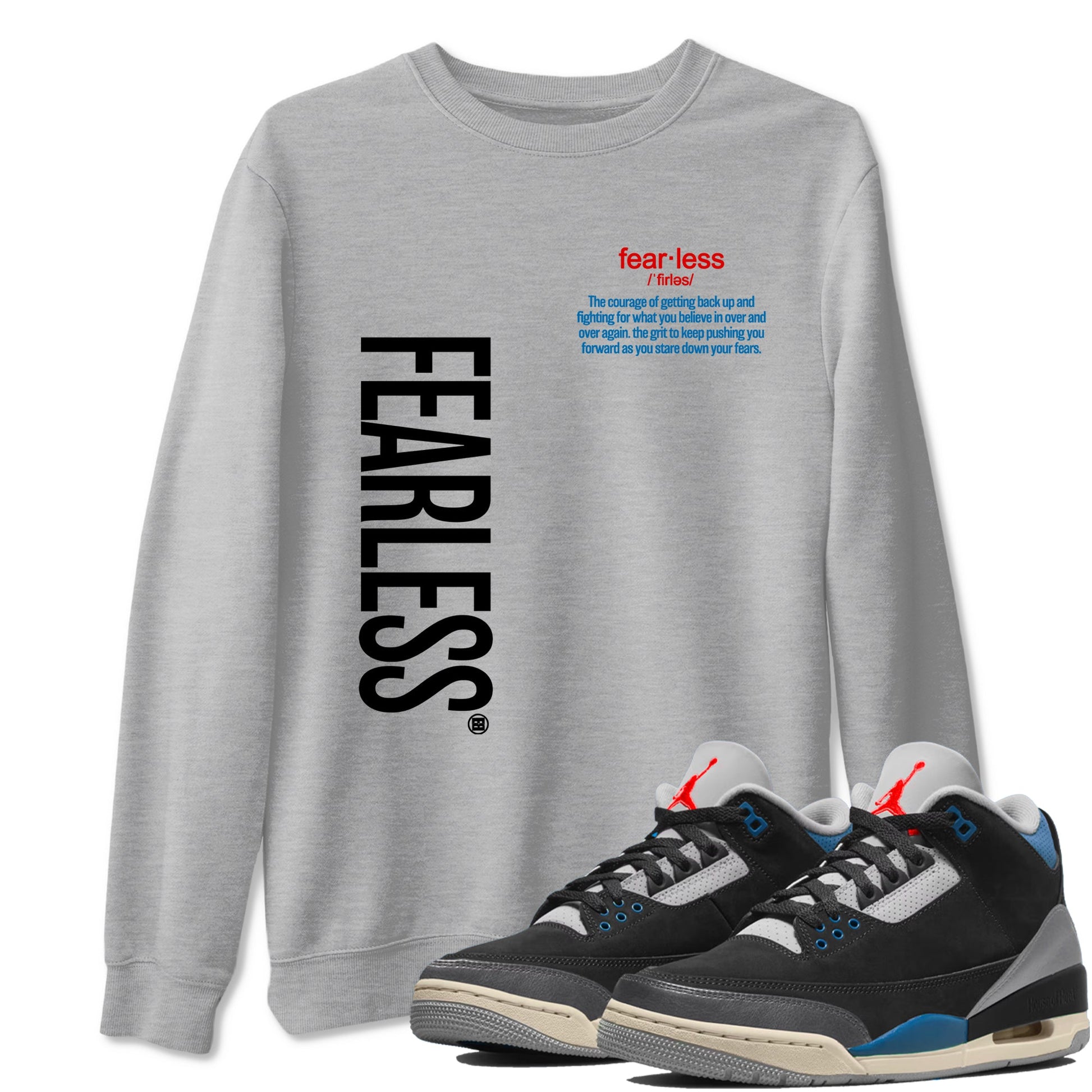 Fearless Definition sneaker match t-shirt styled to complete your fit with the Air Jordan 3 Rare Air sneakers, shown in Heather Grey 1.