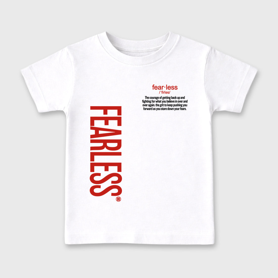 Fearless Definition affordable baby and kids t-shirt designed to match the Air Jordan 4 Brick After Brick, featuring coordinated White 2 options for the perfect little sneakerhead streetwear look.