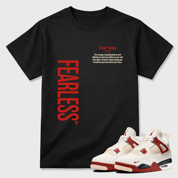 Fearless Definition Graphic T-Shirt sneaker match tee designed for the Air Jordan 4 Brick After Brick, featuring coordinated color options for a perfect streetwear match. Black 1 shirt.