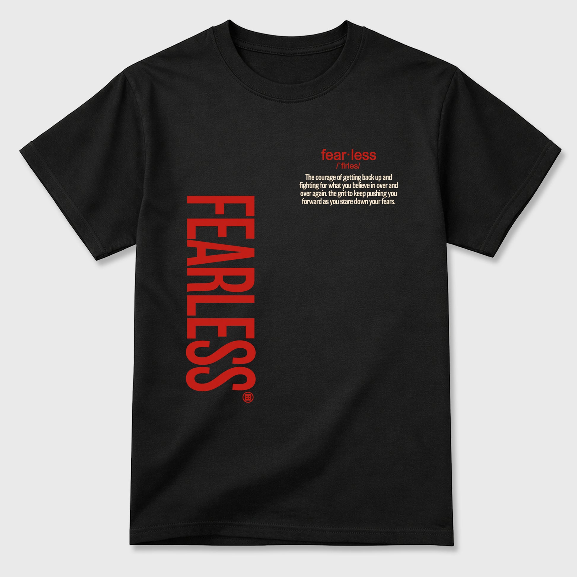 Fearless Definition Graphic T-Shirt sneaker match tee designed for the Air Jordan 4 Brick After Brick, featuring coordinated color options for a perfect streetwear match. Black 2 shirt.