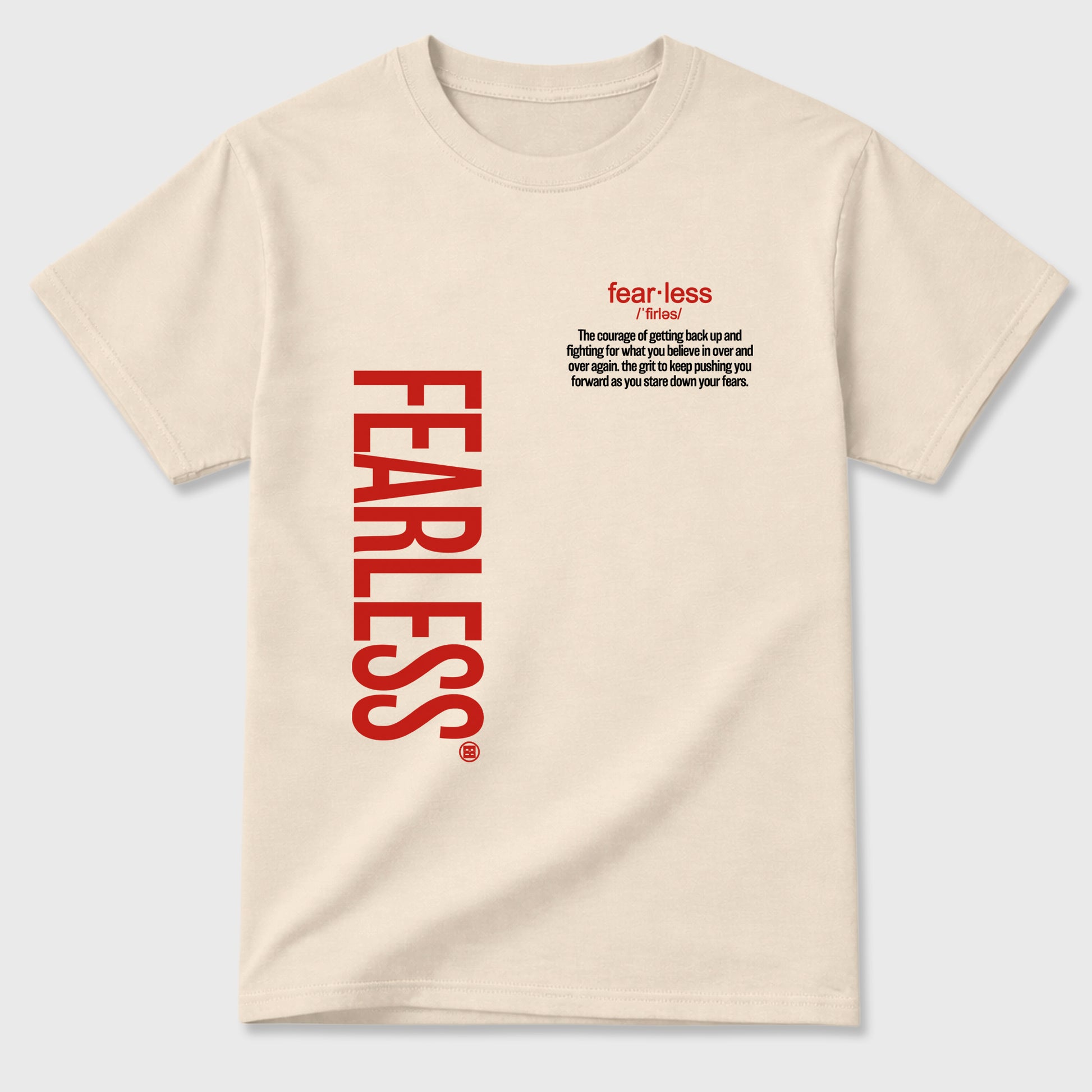 Fearless Definition Graphic T-Shirt sneaker match tee designed for the Air Jordan 4 Brick After Brick, featuring coordinated color options for a perfect streetwear match. Natural 2 shirt.