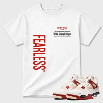 Fearless Definition Graphic T-Shirt sneaker match tee designed for the Air Jordan 4 Brick After Brick, featuring coordinated color options for a perfect streetwear match. White 1 shirt.
