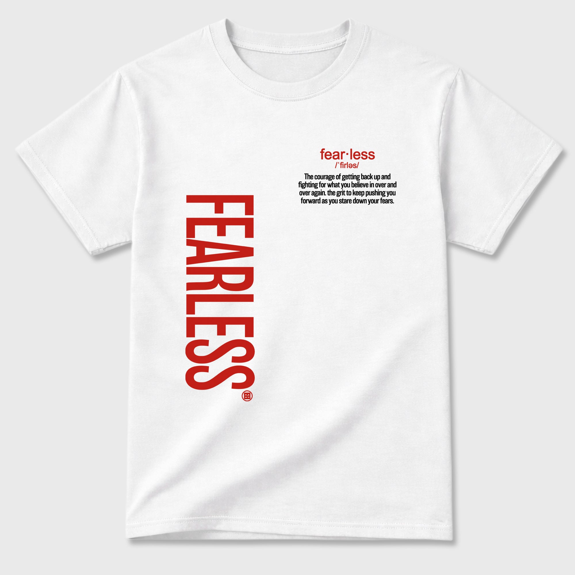 Fearless Definition Graphic T-Shirt sneaker match tee designed for the Air Jordan 4 Brick After Brick, featuring coordinated color options for a perfect streetwear match. White 2 shirt.