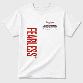 Fearless Definition Graphic T-Shirt sneaker match tee designed for the Air Jordan 4 Brick After Brick, featuring coordinated color options for a perfect streetwear match. White 2 shirt.