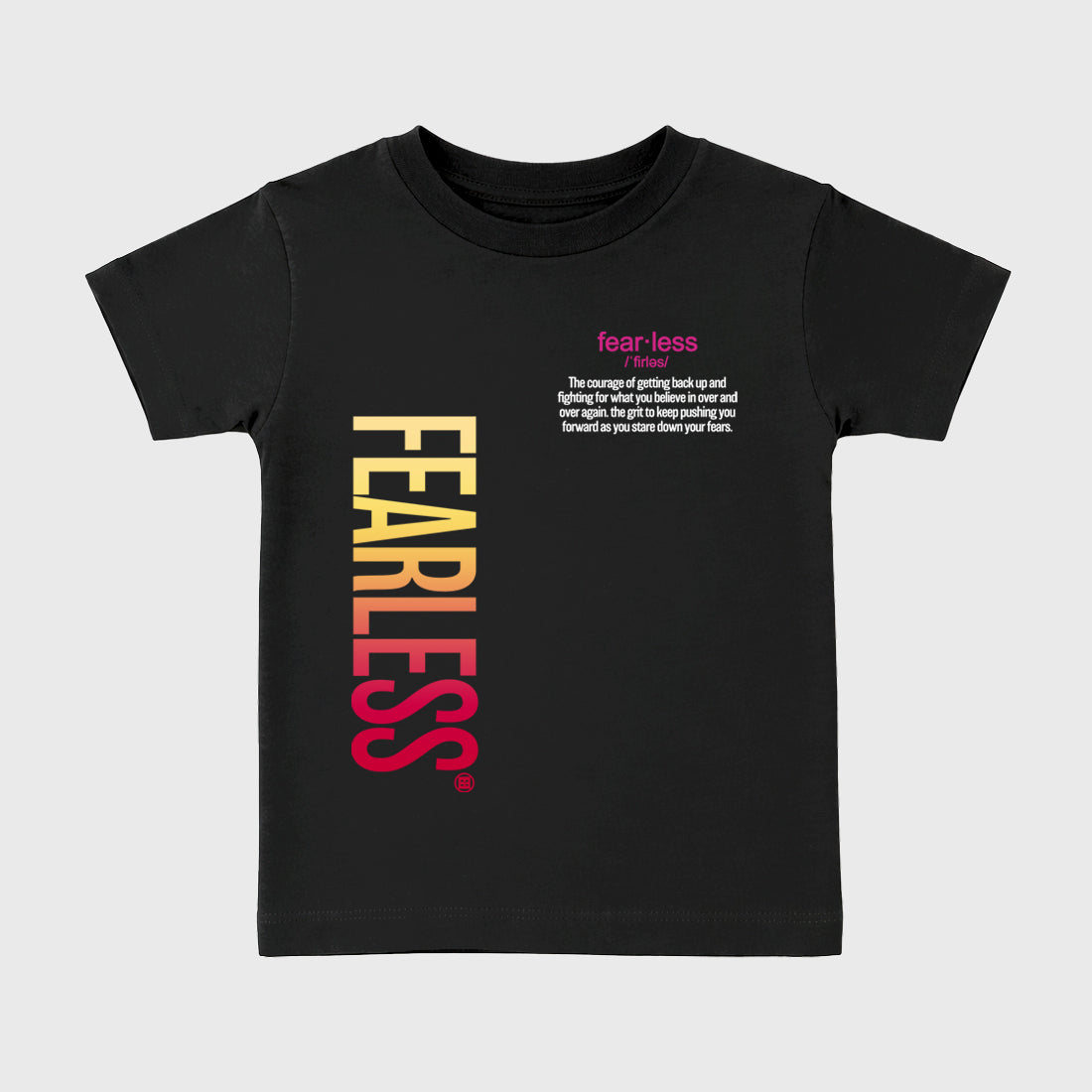 Fearless Definition Baby & Kids Graphic T-Shirt featuring original artwork designed to match the Air Jordan 4 Comic. Black 2 Kids Graphic Tee.