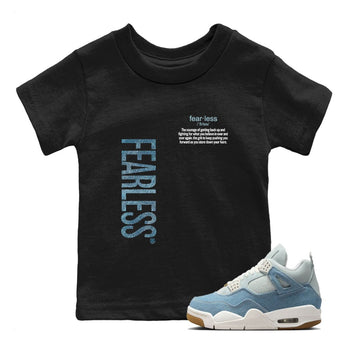 Sneaker match tees – Sneaker Tees To Match 4s Worn Blue Air Jordan 4 Denim Shoes – Fearless Definition Kids T-Shirt Black 1